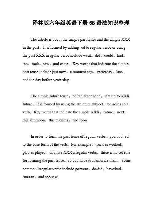译林版六年级英语下册6B语法知识整理