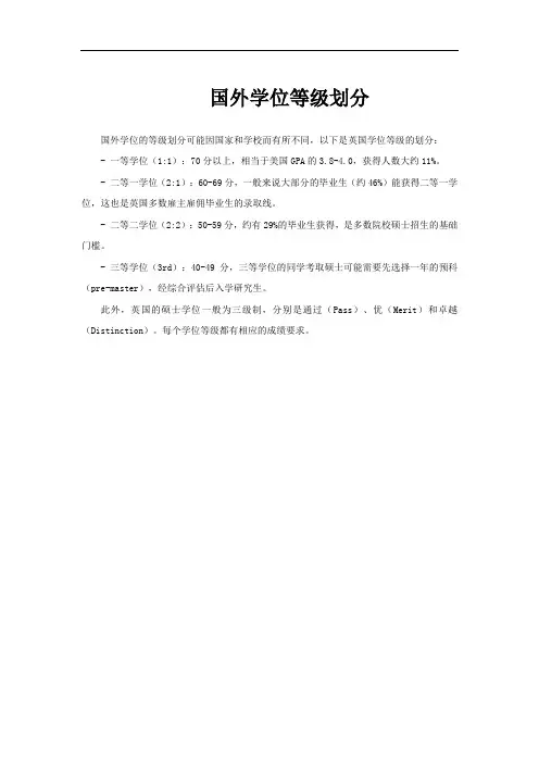国外学位等级划分
