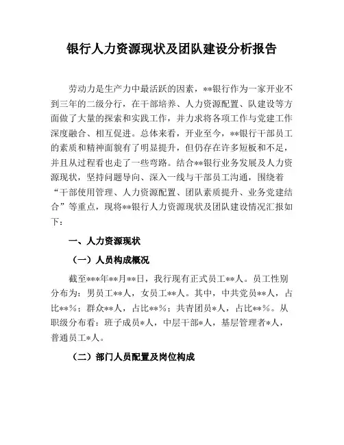 银行人力资源现状及团队建设分析报告