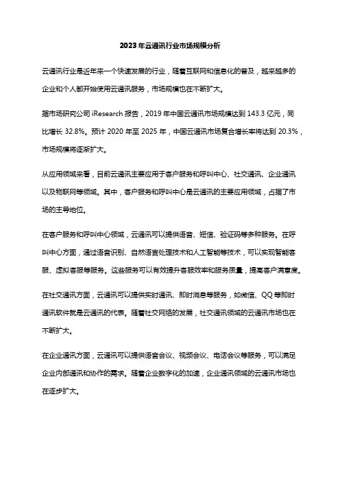 2023年云通讯行业市场规模分析