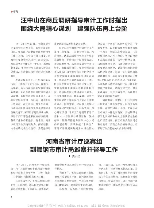河南省审计厅巡察组到舞钢市审计局巡察并督导工作