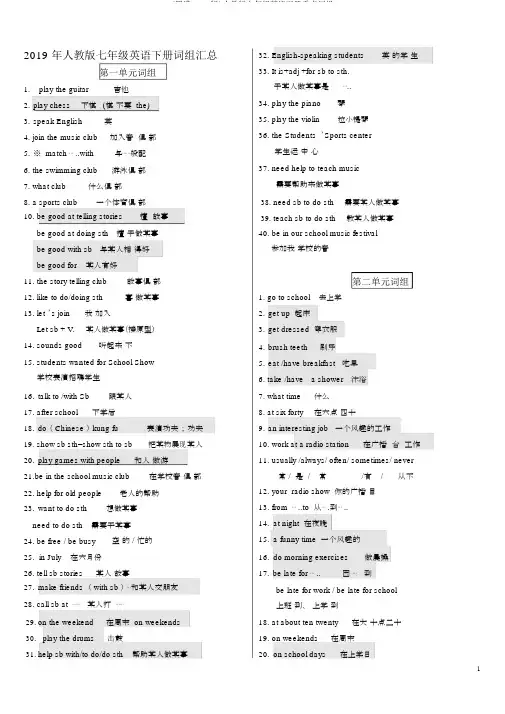 (完整word版)人教版七年级英语下册重点词组