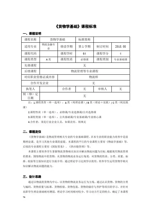 物流金融管理《货物学基础》课程标准