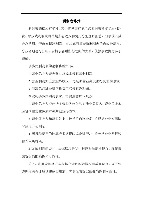 利润表 格式