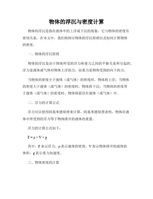物体的浮沉与密度计算