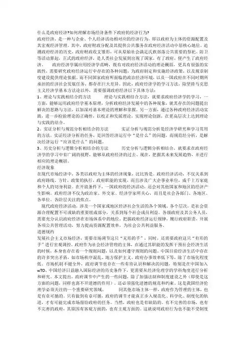 什么是政府经济如何理解市场经济条件下政府的经济行为