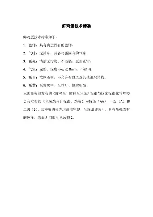 鲜鸡蛋技术标准