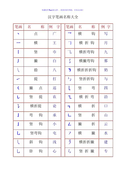 汉字笔画名称及书写笔顺大全Word版