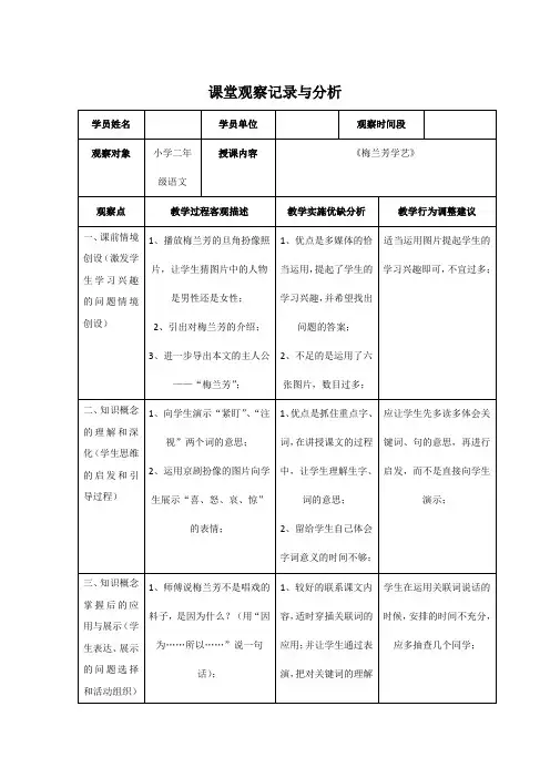课堂观察记录与分析(小学语文)