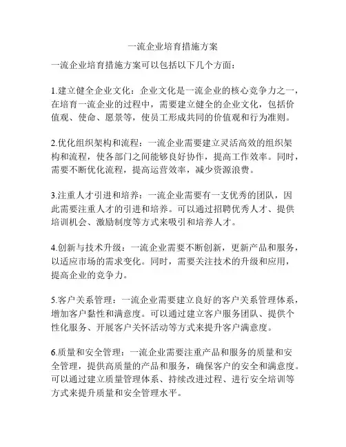 一流企业培育措施方案