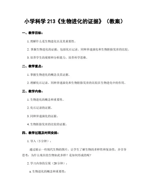 小学科学213《生物进化的证据》(教案)