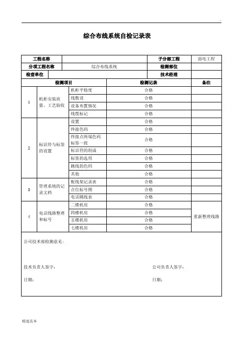 弱电系统自检记录检查表(样本)