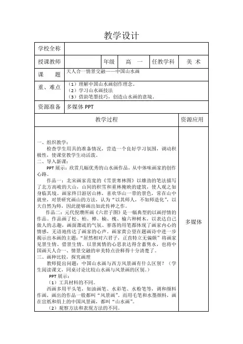 教学设计 天人合一情景交融——中国山水画