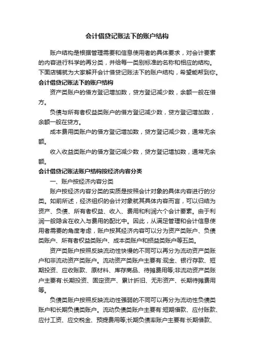会计借贷记账法下的账户结构