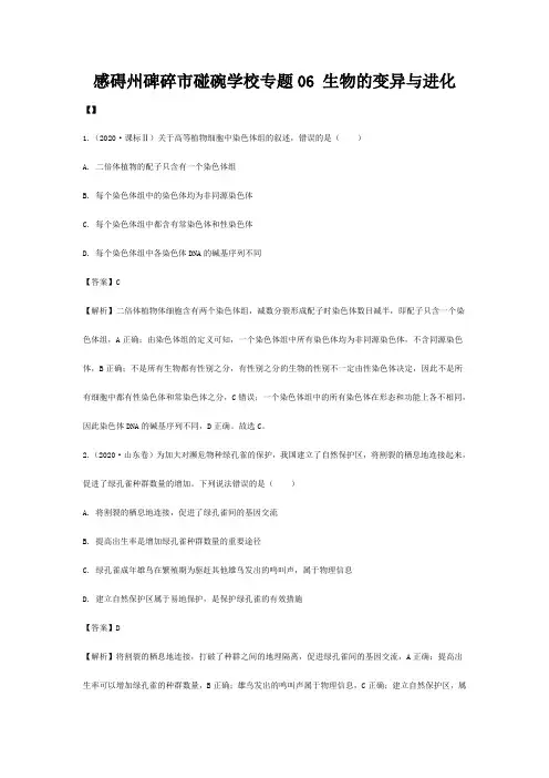 碑碎市碰碗学校高考生物 真题专题06 生物的变异与进化