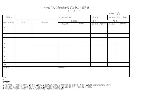 天津市住房公积金缴存变更及个人补缴清册(空表) (1)