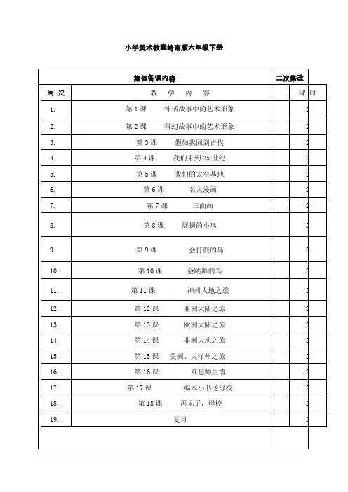 岭南版小学美术六年级下册教案