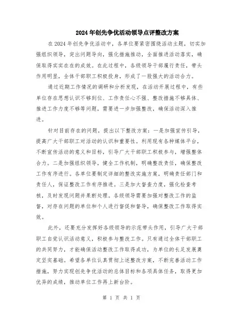 2024年创先争优活动领导点评整改方案