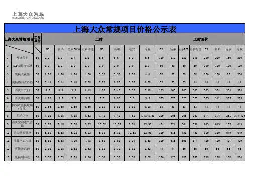 上海大众常用工时价格表