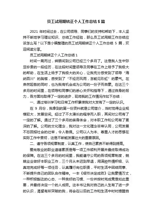 员工试用期转正个人工作总结5篇