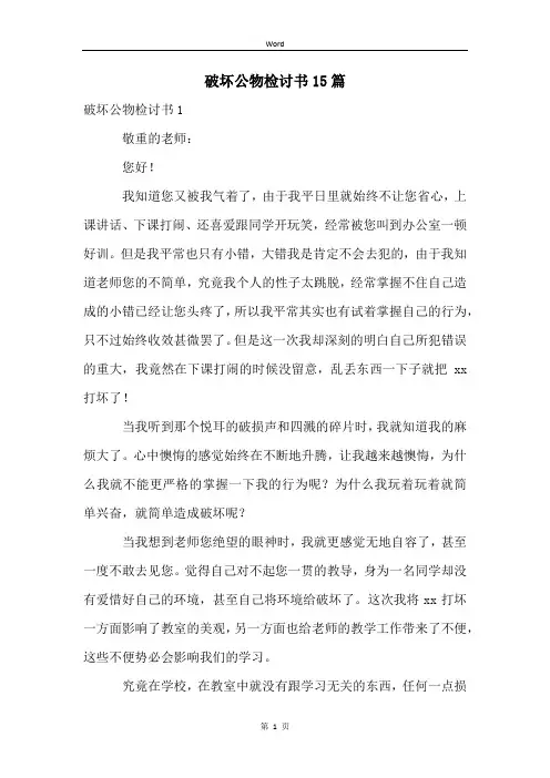 破坏公物检讨书15篇