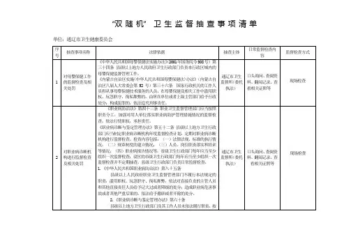 双随机卫生监督抽查事项清单