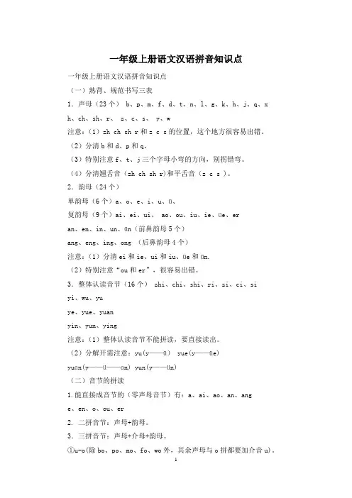 一年级上册语文汉语拼音知识点