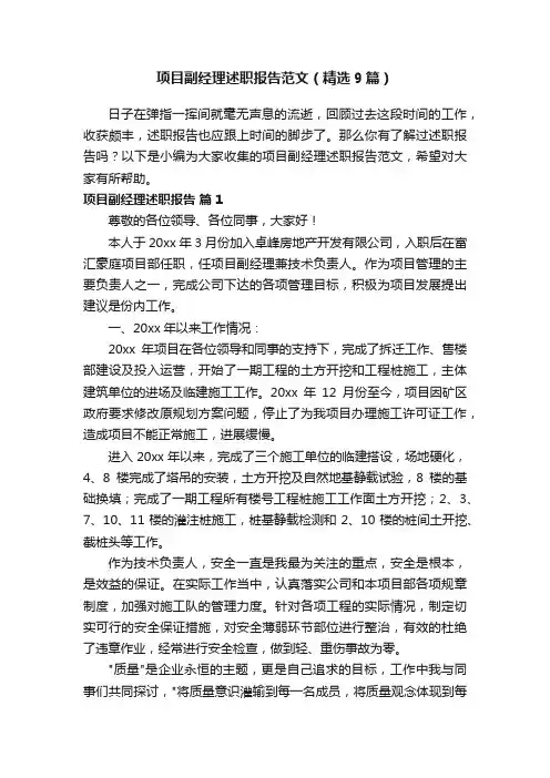 项目副经理述职报告范文（精选9篇）