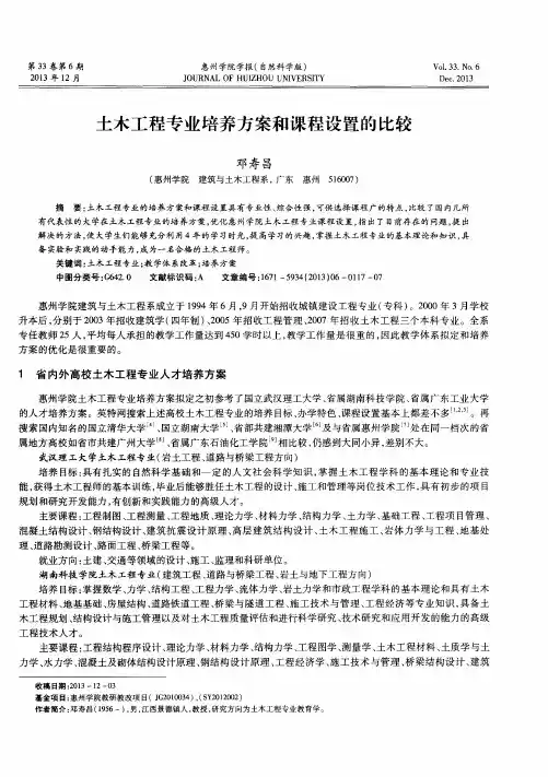 土木工程专业培养方案和课程设置的比较