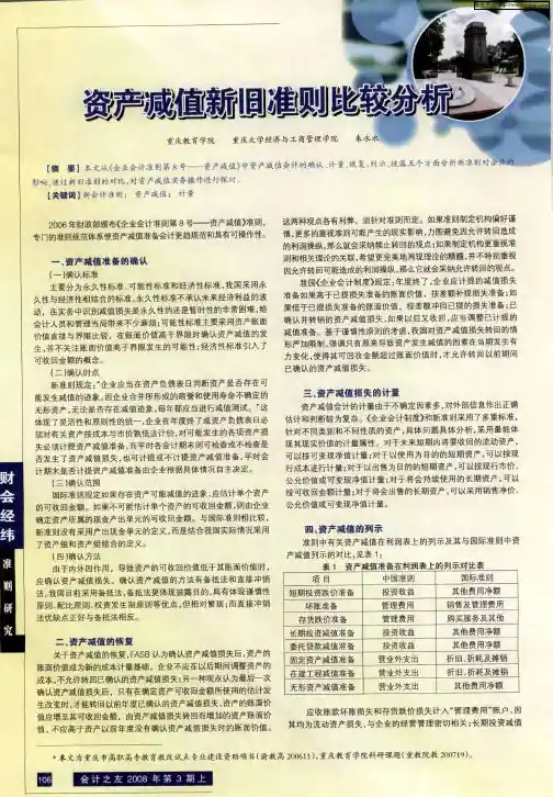 资产减值新旧准则比较分析