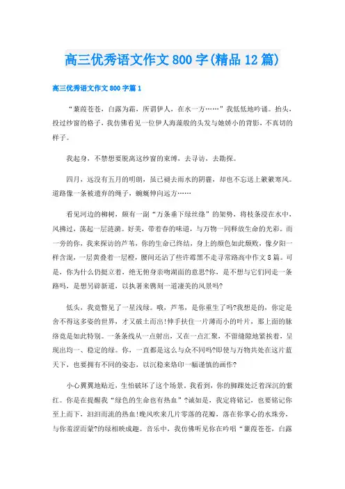 高三优秀语文作文800字(精品12篇)