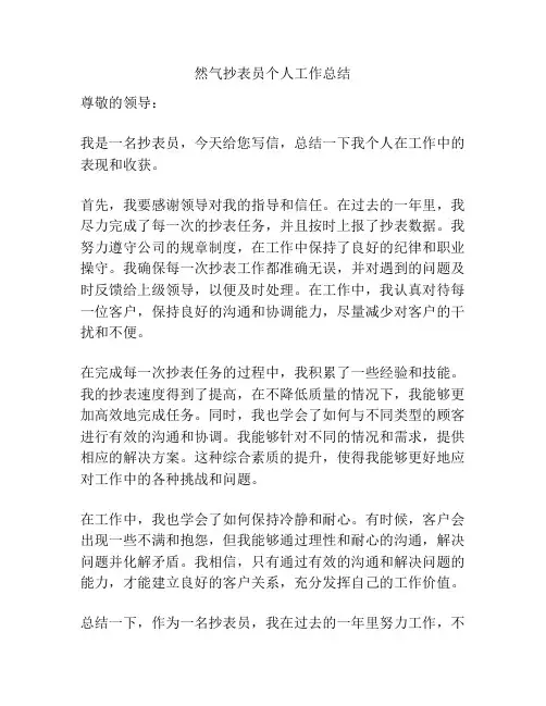然气抄表员个人工作总结