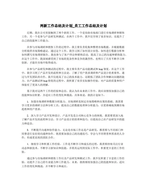 两新工作总结及计划_员工工作总结及计划