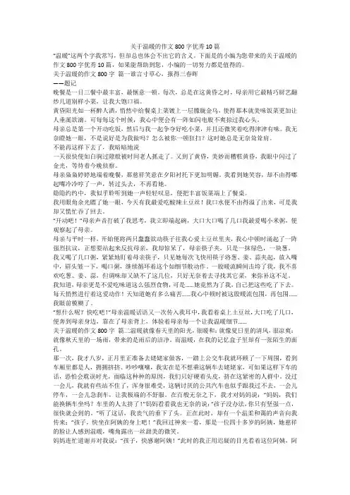 关于温暖的作文800字优秀10篇