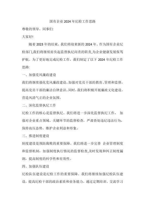 国有企业2024年纪检工作思路