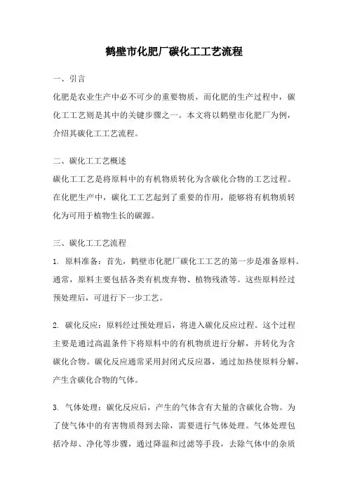 鹤壁市化肥厂碳化工工艺流程