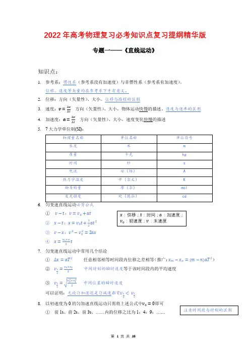 2022年高考物理复习必考知识点复习提纲精华版(实用,必备!)
