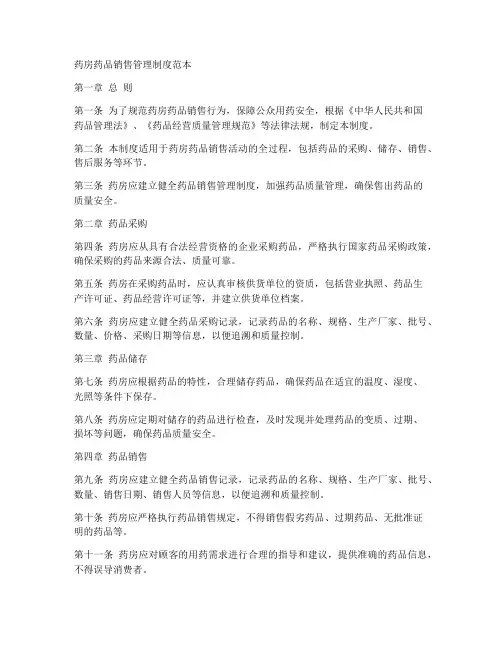 药房药品销售管理制度范本
