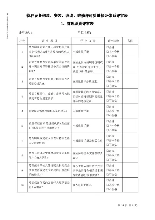 质量保证体系评审表