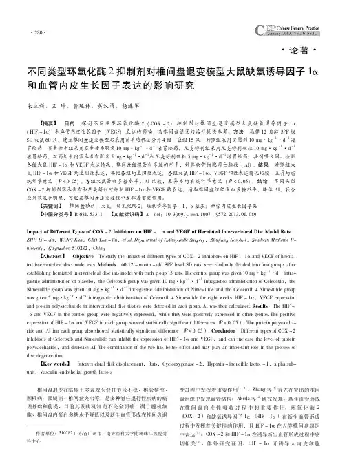 不同类型环氧化酶2抑制剂对椎间盘退变模型大_导因子1_和血管内皮生长因子表