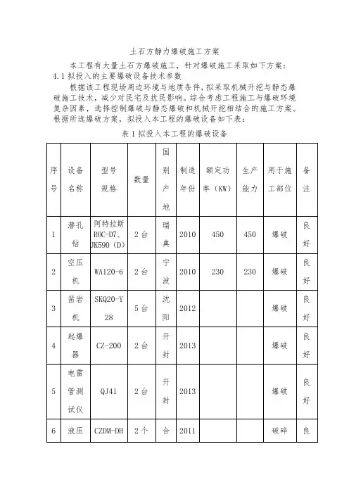土石方静力爆破施工方案