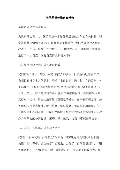 基层基础建设自查报告