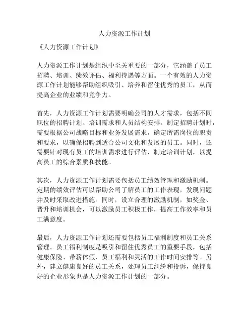 人力资源工作计划