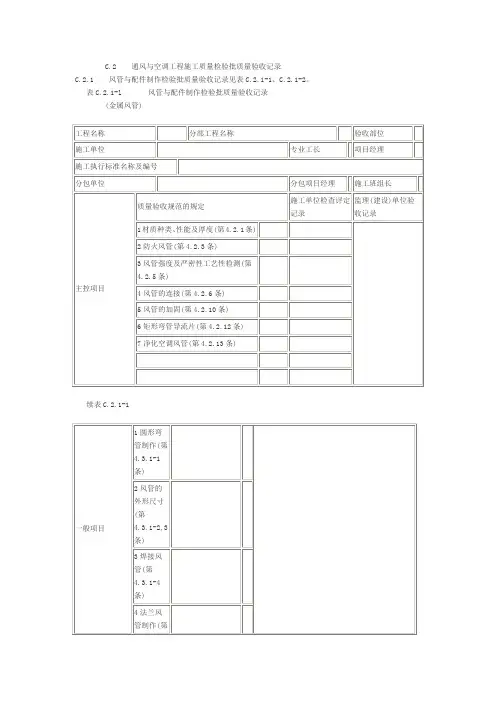 中央空调施工验收表格