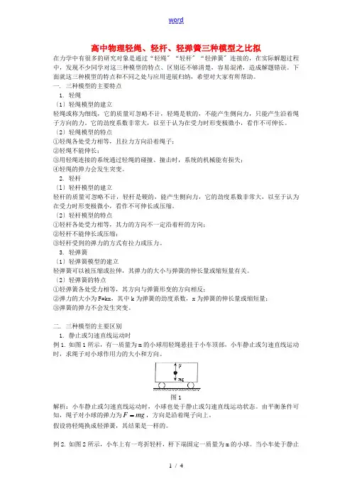 高中物理轻绳、轻杆、轻弹簧三种模型之比较专题辅导