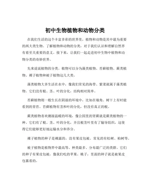 初中生物植物和动物分类