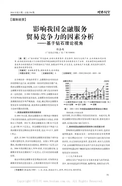 影响我国金融服务贸易竞争力的因素分析——基于钻石理论视角