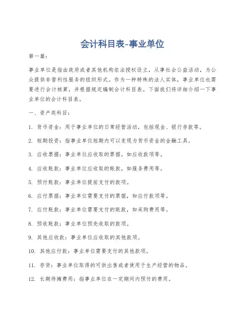 会计科目表-事业单位