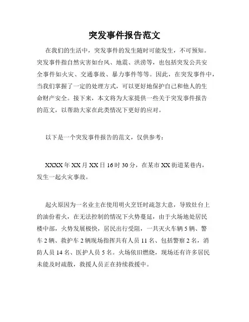 突发事件报告范文