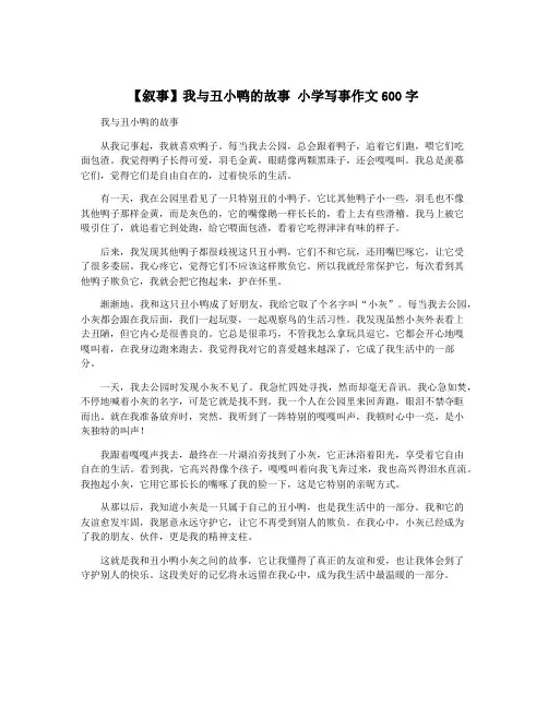 【叙事】我与丑小鸭的故事 小学写事作文600字